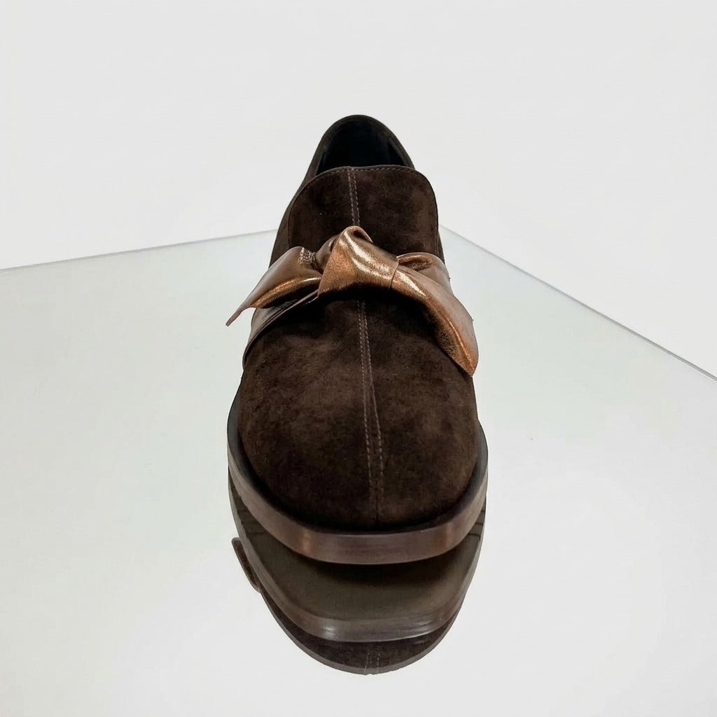 Mocassino Camoscio Marrone con Fiocco Bronzo - Made in Italy
