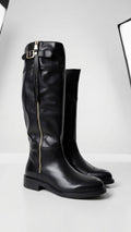 Stivale Alto Pelle Nera Zip Dorata - Made in Italy