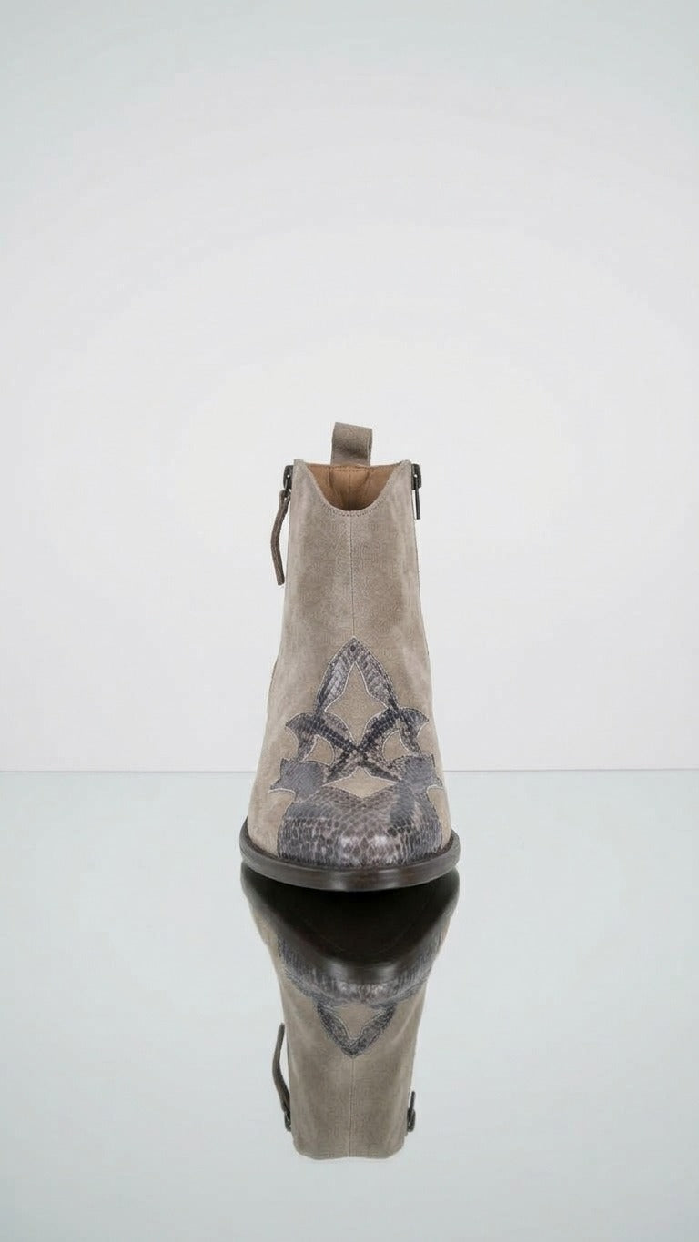 Camperos Camoscio Grigio e Pitone Tacco 4cm - Made in Italy