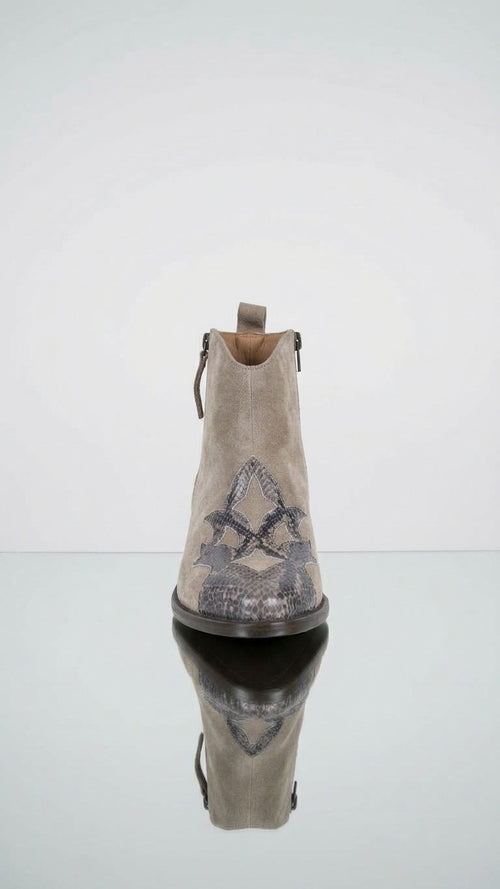 Camperos Camoscio Grigio e Pitone Tacco 4cm - Made in Italy