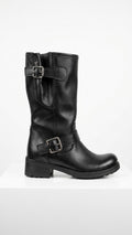Stivale Biker in Pelle Nera con Fibbie - Made in Italy
