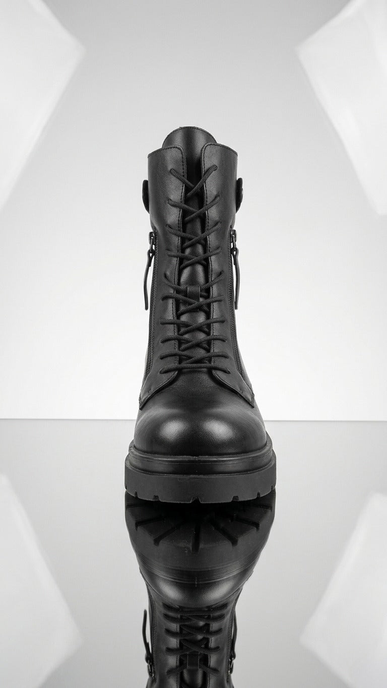 Anfibio Stringato Pelle Nera con Doppia Zip - Made in Italy