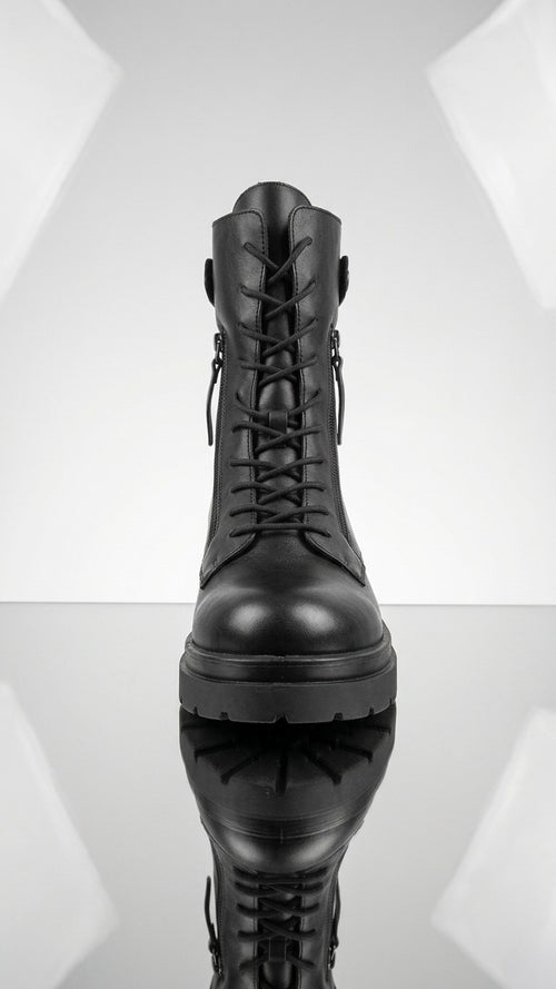 Anfibio Stringato Pelle Nera con Doppia Zip - Made in Italy