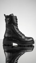 Anfibio Stringato Pelle Nera con Doppia Zip - Made in Italy