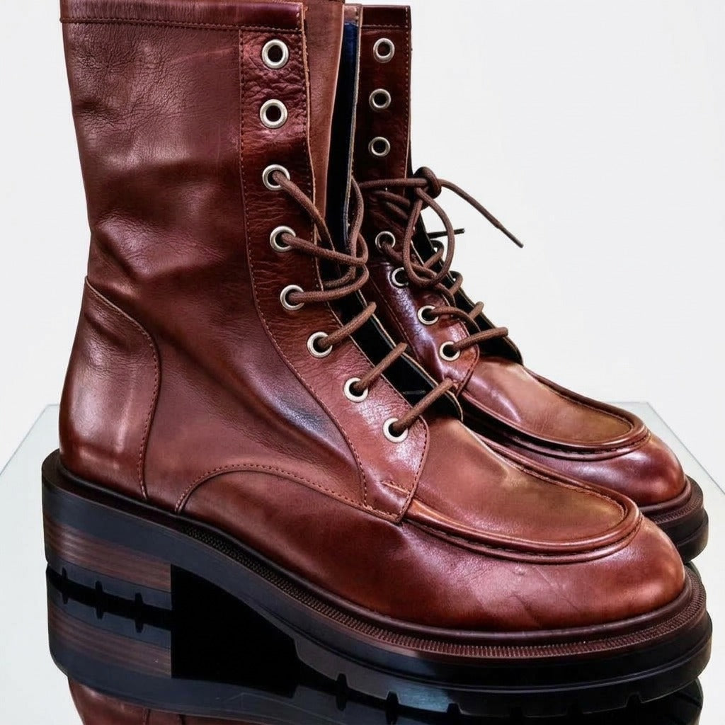Anfibio Stringato in Pelle Marrone Moc-Toe - Made in Italy